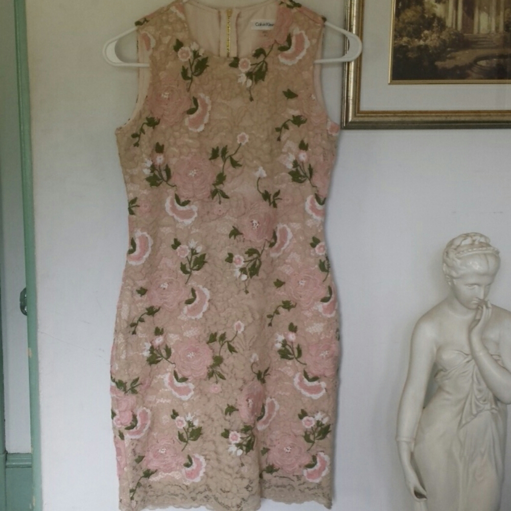 Calvin Klein Dress w/embroidered Flowers
